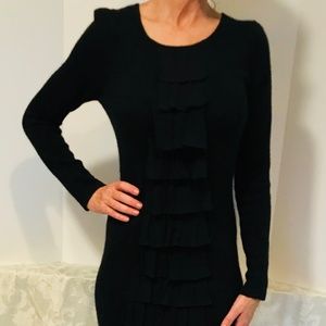 Long sleeve cashmere dress with silk ruffle